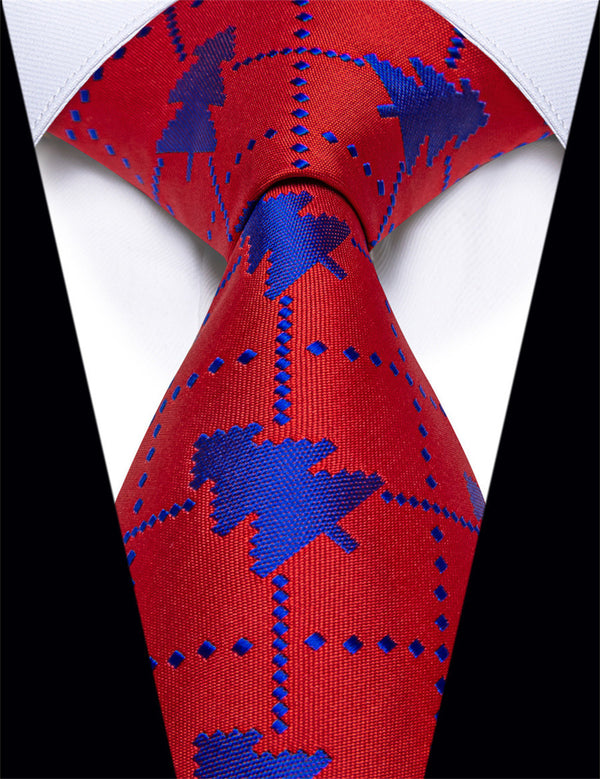 YourTies Red Blue Christmas Tree Silk Necktie for Men