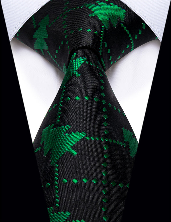 YourTies Black Green Tree Christmas Silk Necktie for Men