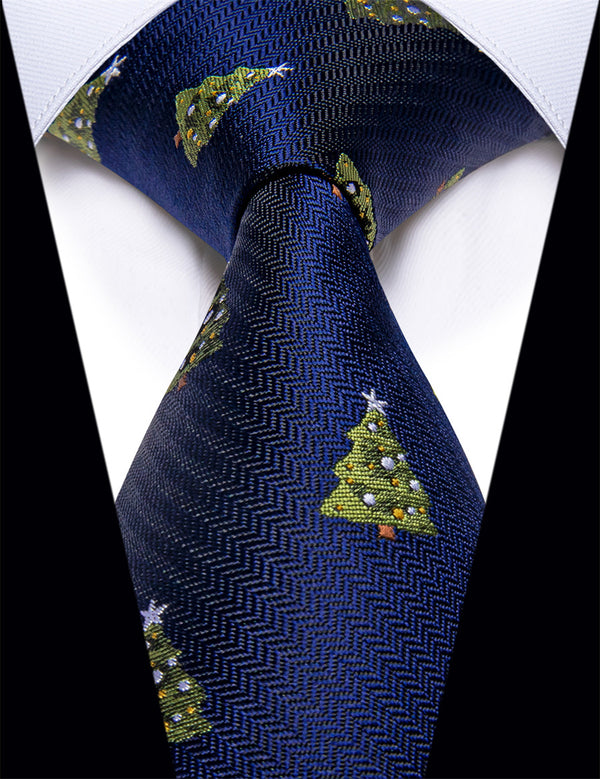 YourTies Dark Blue Green Tree Christmas Silk Necktie for Men