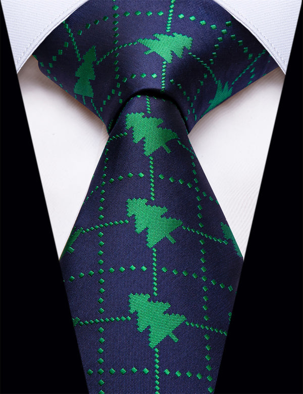 YourTies Blue Green Tree Christmas Novelty Pattern Silk Men's Necktie