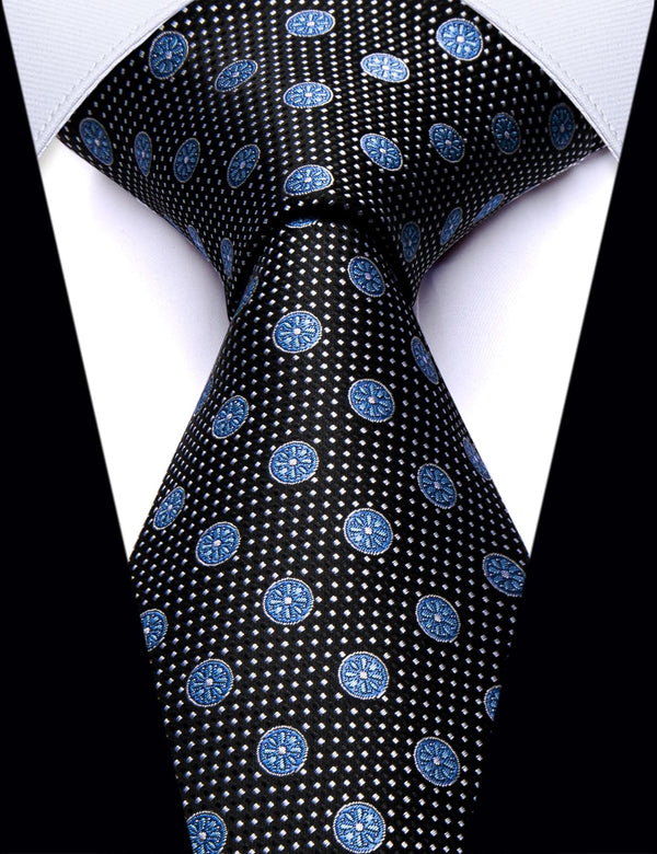 YourTies Black Blue Polka Dots Novelty Pattern Silk Men's Necktie