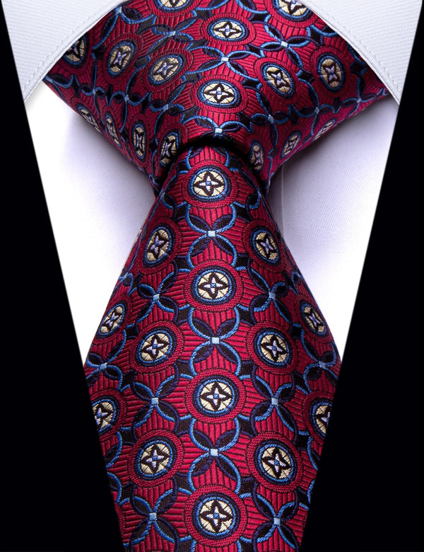 YourTies Wine Red Blue Novelty Pattern Silk Men's Necktie