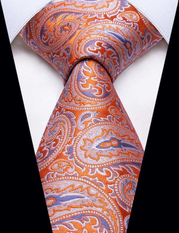 YourTies Orange Blue Paisley Pattern Silk Men's Necktie