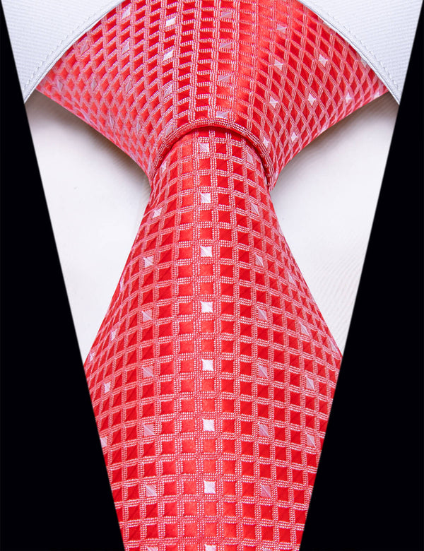 YourTies Bright Red Tie Men's Plaid Silk Necktie