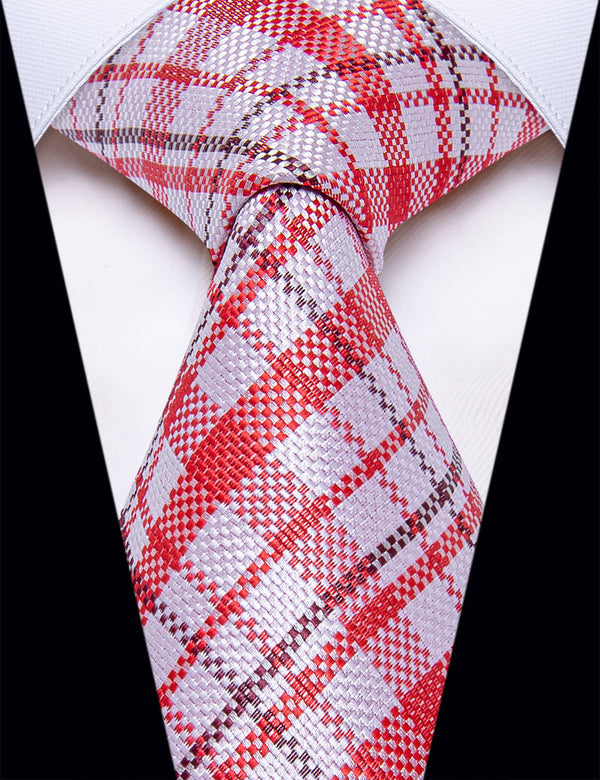 YourTies Mens Plaid Tie Red White Checkered Silk Necktie