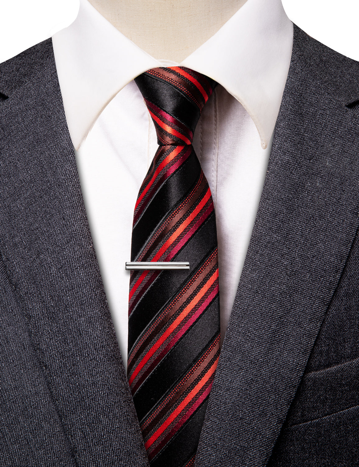 YourTies Red Mens Tie Black Red Striped Skinny Business Necktie