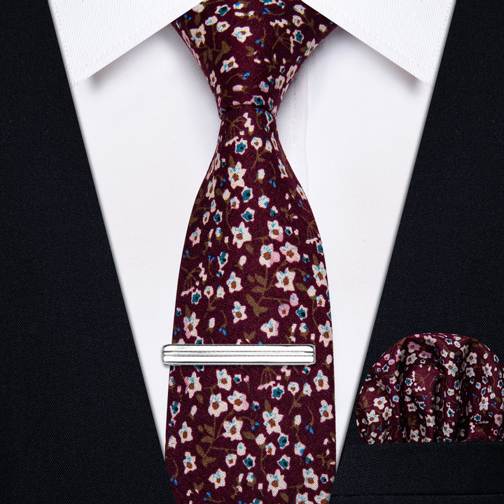 black suit  red floral cottom tie