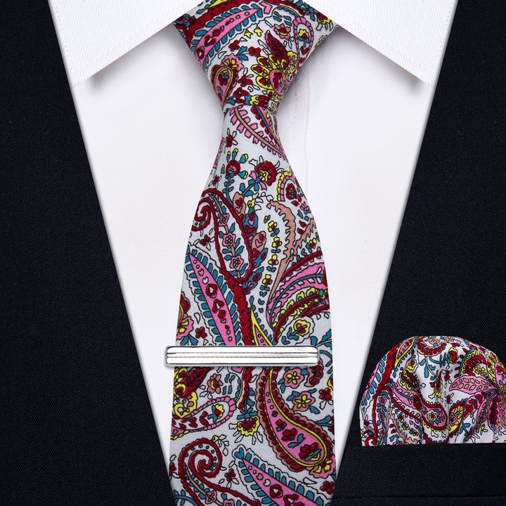 black suit pink floral cottom tie paisley pattern