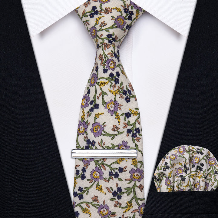 black suit white floral cottom tie