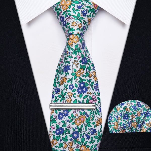 Black suit white green floral necktie for men 