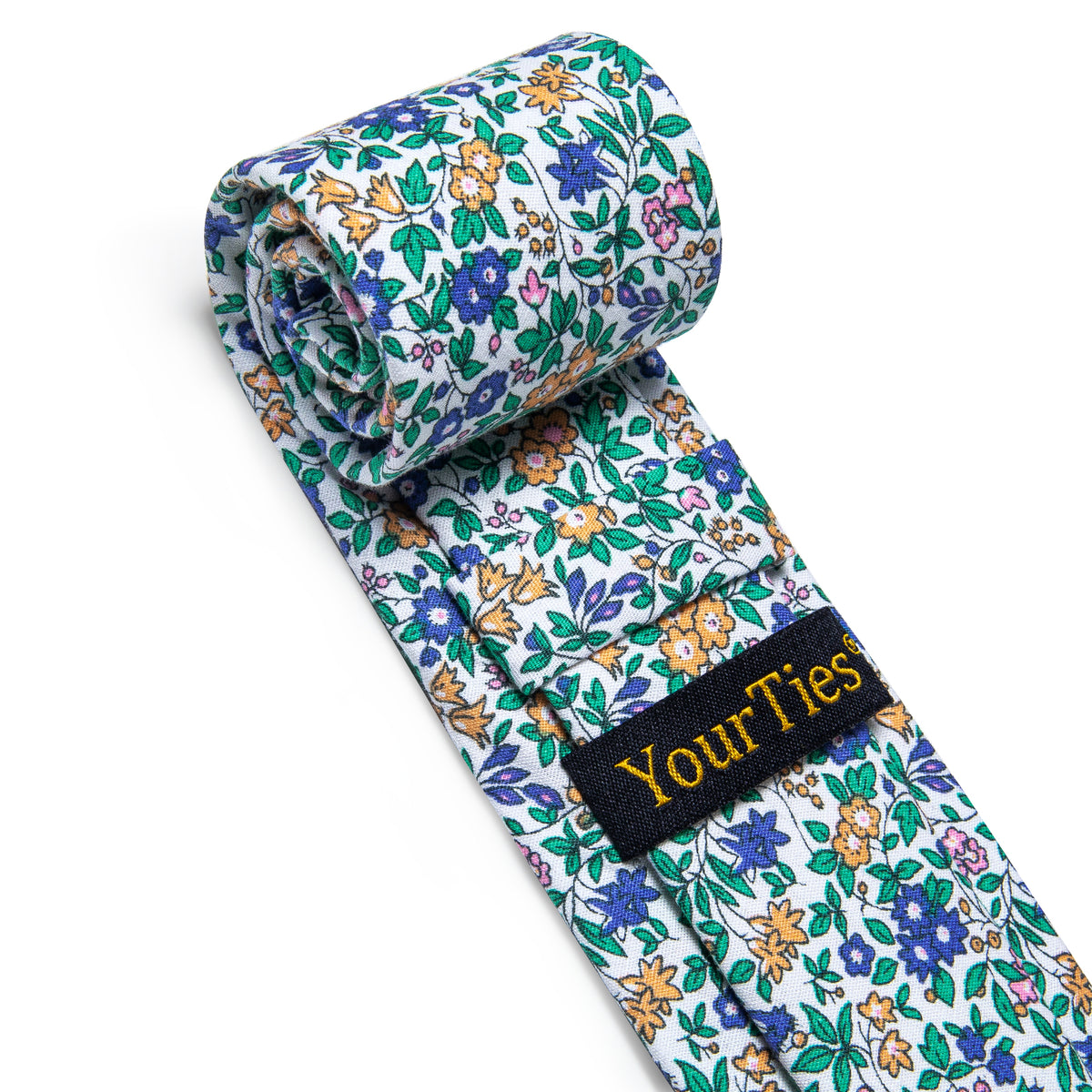 Green Blue Floral Printed Skinny Tie Pocket Square Clip Set