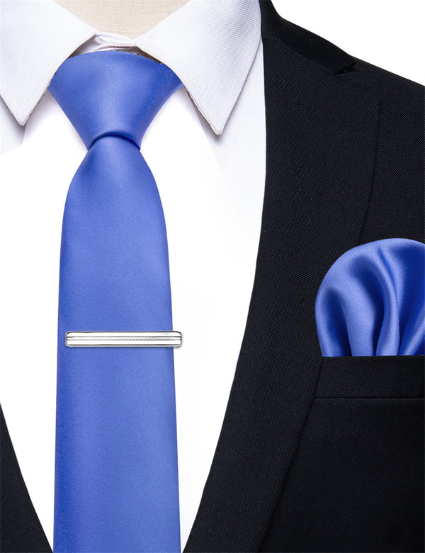 YourTies Han Blue Solid Skinny Tie Set with Tie Clip