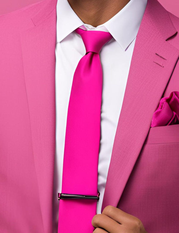 YourTies Deep Cerise Solid Skinny Tie Set with Tie Clip