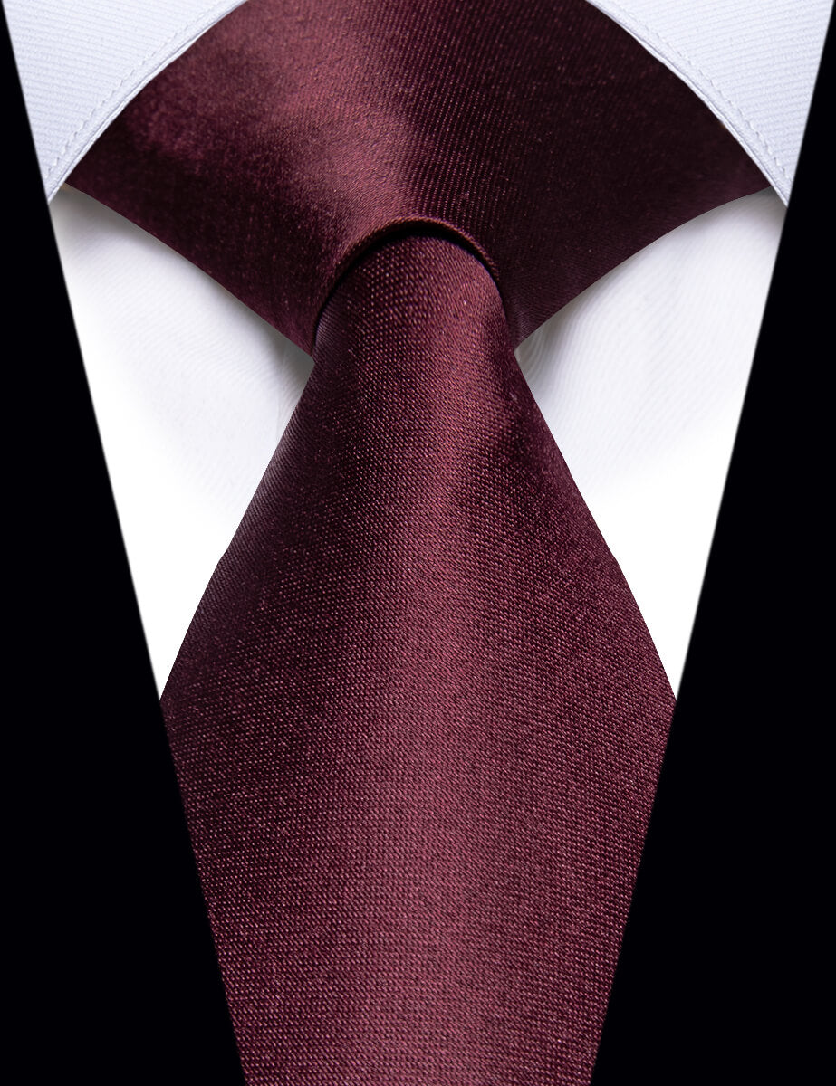 YourTies Burgundy Solid Silk Adjustable Zipper Pre-tied Necktie Set