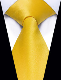 YourTies Yellow Solid Silk Adjustable Zipper Pre-tied Ties Hanky Set