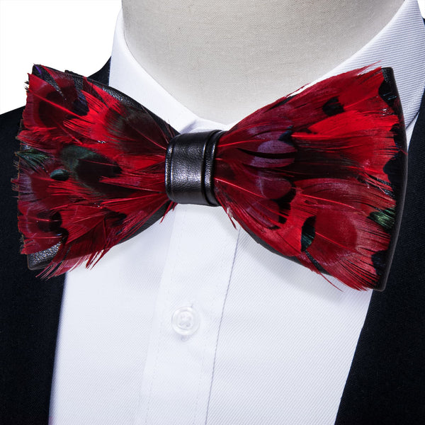 YourTies Dark Red Novelty Mens Pre-tied Bowtie Feather Bow Ties