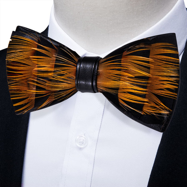 YourTies Black Gold Novelty Pattern Mens Pre-tied Bowtie Feather Bow Ties