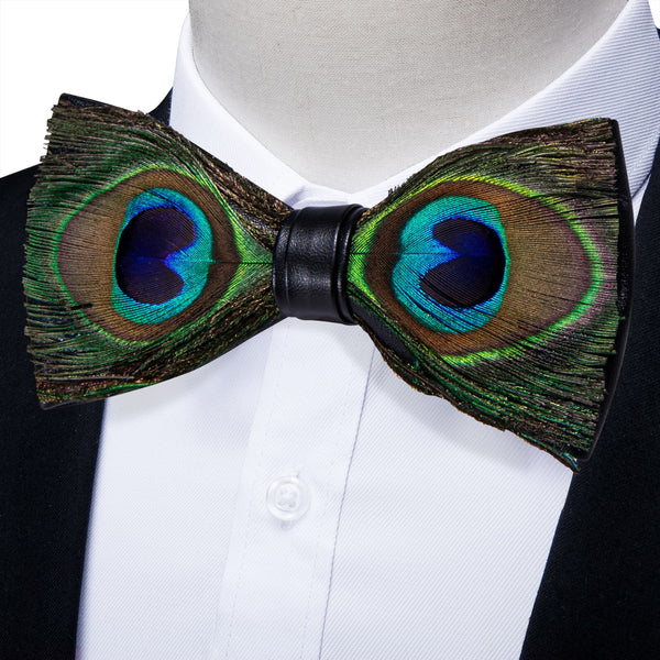 YourTies Brown Green Novelty Pattern Mens Pre-tied Bowtie Feather Bow Ties