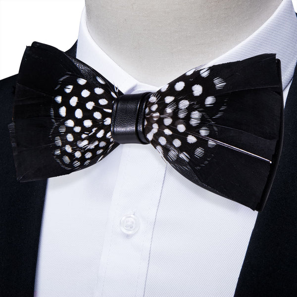 YourTies Black White Novelty Pattern Mens Pre-tied Bowtie Feather Bow Ties