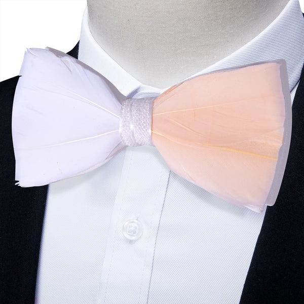 YourTies White Pink Novelty Pattern Mens Pre-tied Bowtie Feather Bow Ties