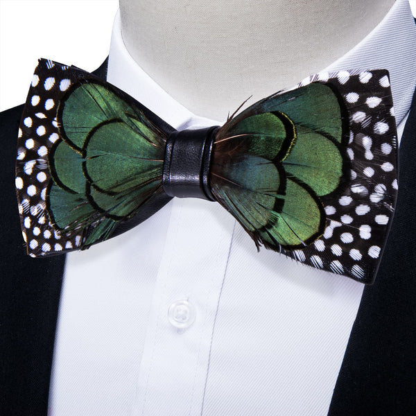 YourTies Black Green White Novelty Pattern Mens Pre-tied Bowtie Feather Bow Ties