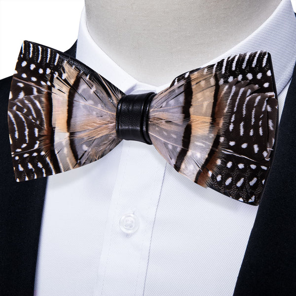 YourTies Black Brown White Novelty Pattern Mens Pre-tied Bowtie Feather Bow Ties