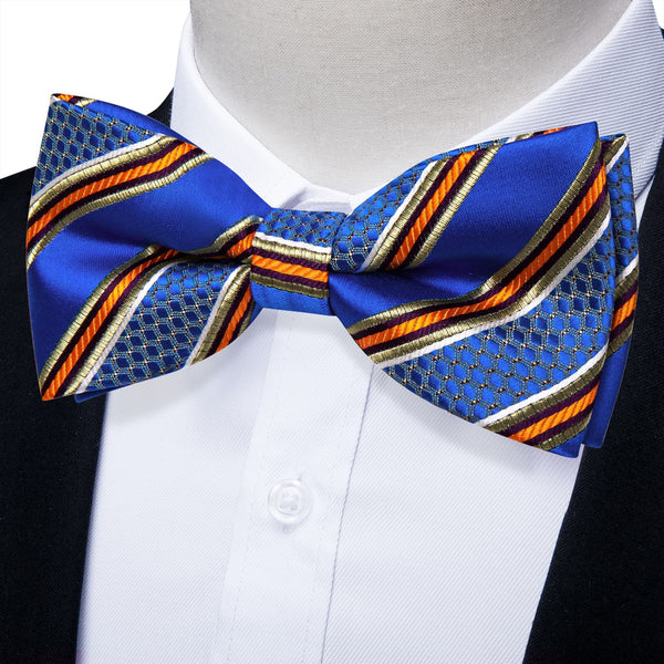 YourTies Navy Blue Gold Silk Mens Pre-tied Bowtie