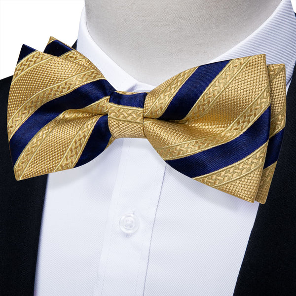 YourTies Gold Navy Blue Business Bow Tie Silk Mens Pre-tied Bowtie