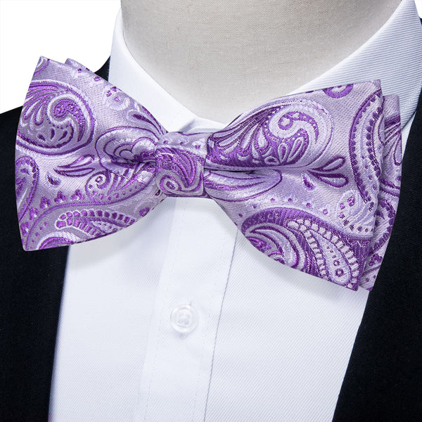 YourTies Orchid Purple Paisley Silk Mens Pre-tied Bowtie