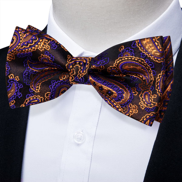 YourTies Purple Gold Paisley Silk Mens Pre-tied Bowtie