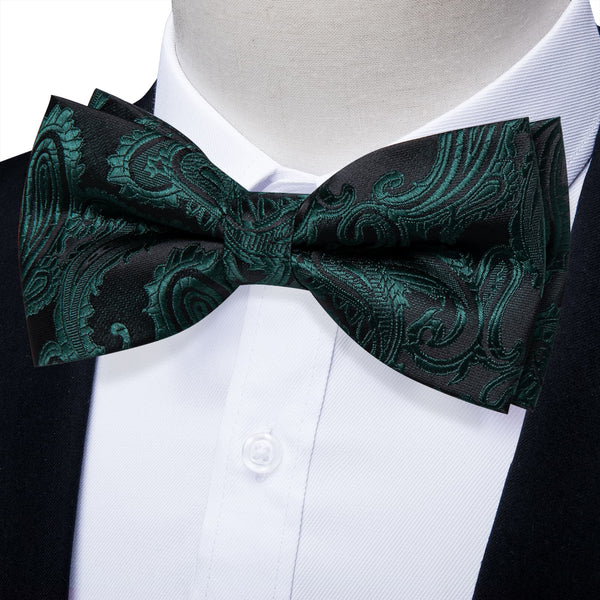 YourTies Phthalo Green Paisley Silk Mens Pre-tied Bowtie