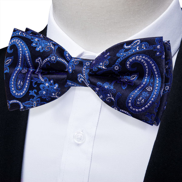 YourTies Prussian Blue Paisley Silk Mens Pre-tied Bowtie