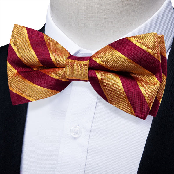 YourTies Men's Bowtie Golden Red Striped Pre-tied Bowtie