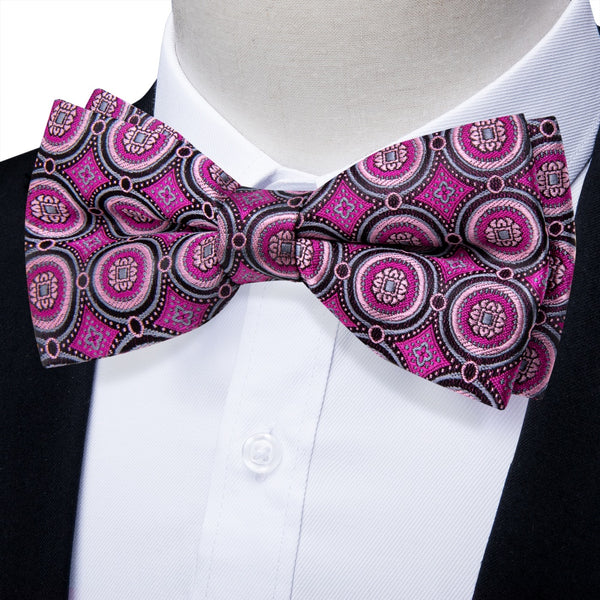 YourTies Mens Bowtie Deep Pink Geometry Silk Bowtie Pre-tied Bowtie