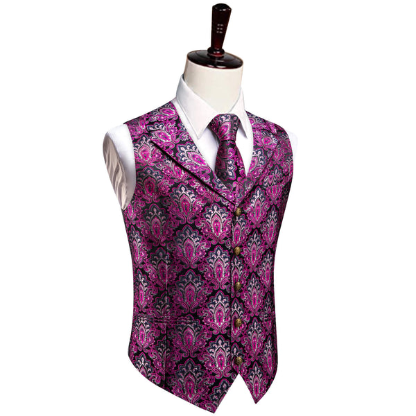 YourTies Purple Paisley Men's Vest Necktie Handkerchief Cufflinks Set