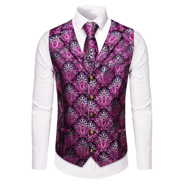 YourTies Purple Paisley Men's Vest Necktie Handkerchief Cufflinks Set