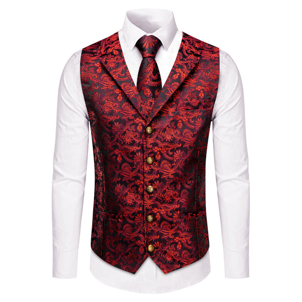 YourTies Floral Waistcoat Black Red Floral Silk Men's Vest Necktie Set