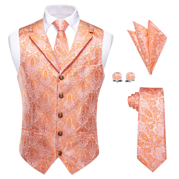 mens vest suit and burnt orange pocket square