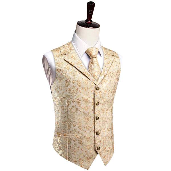 YourTies Waistcoat Beige Yellow Orange Floral Silk Men's Vest Tie Set