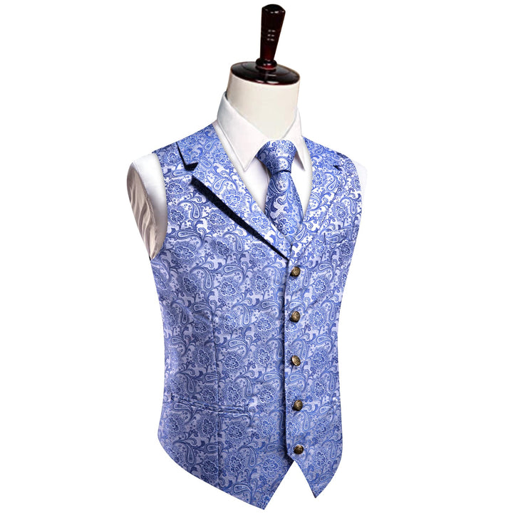  Sky Blue Waistcoat Silk Men's Paisley Wedding Vest Tie Set