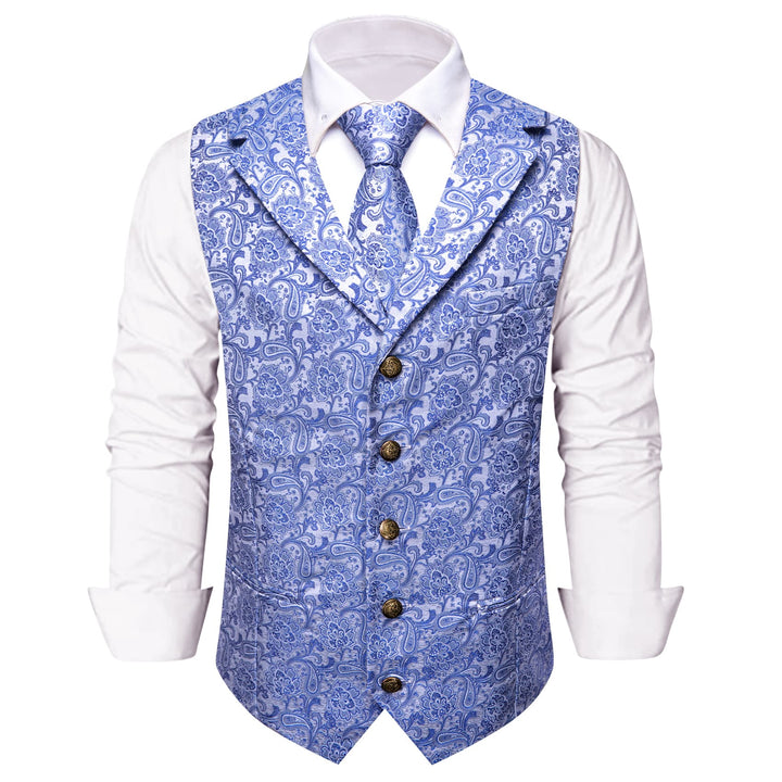  Sky Blue Waistcoat Silk Men's Paisley Wedding Vest Tie Set