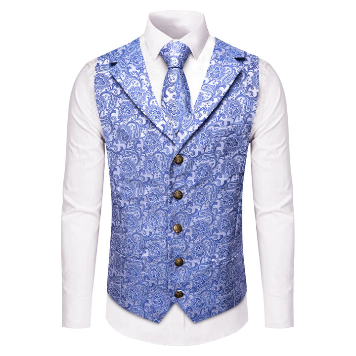  Sky Blue Waistcoat Silk Men's Paisley Wedding Vest Tie Set