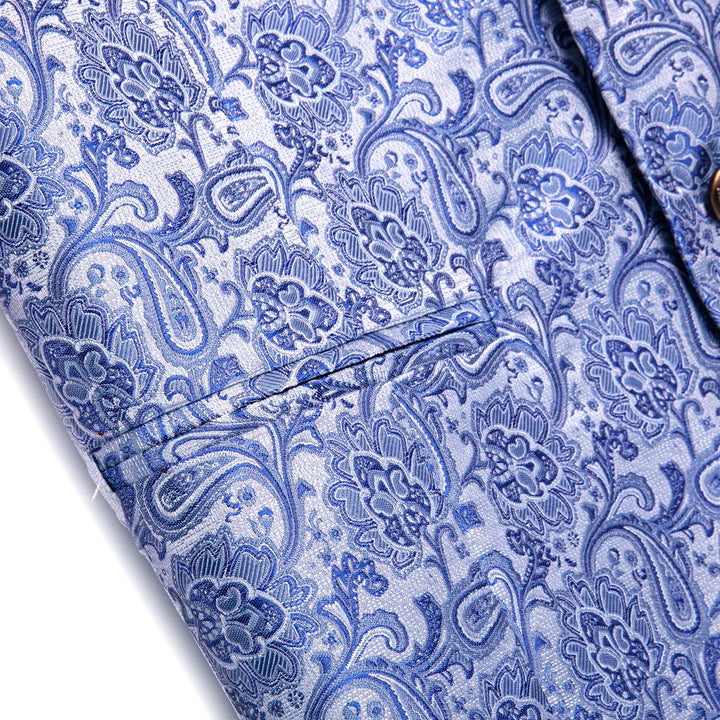  Sky Blue Waistcoat Silk Men's Paisley Wedding Vest Tie Set