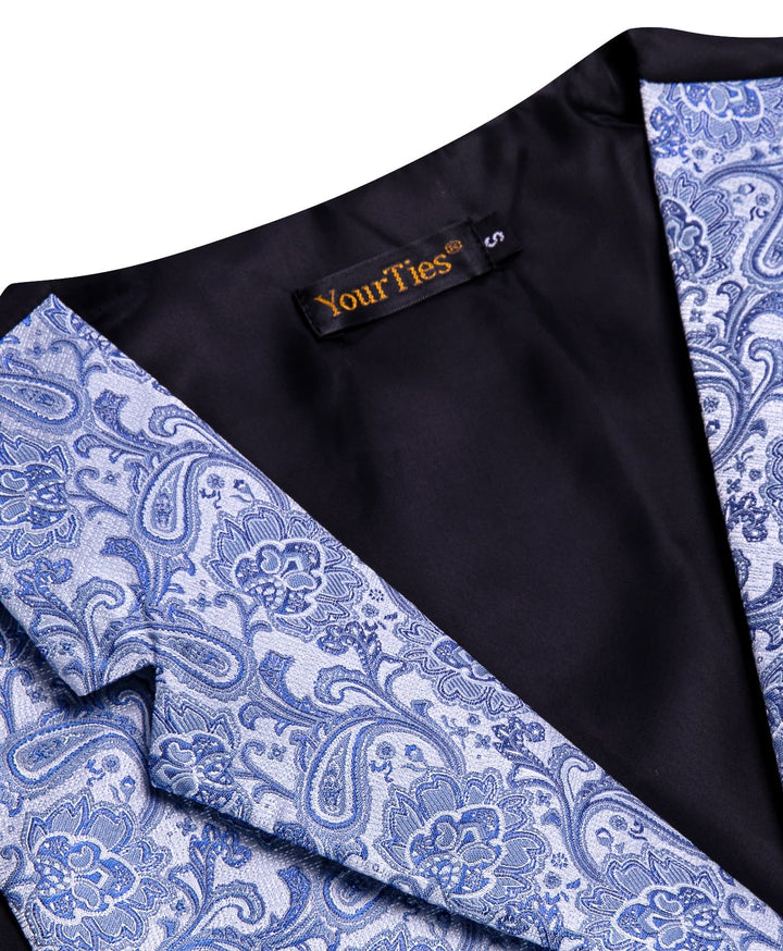  Sky Blue Waistcoat Silk Men's Paisley Wedding Vest Tie Set