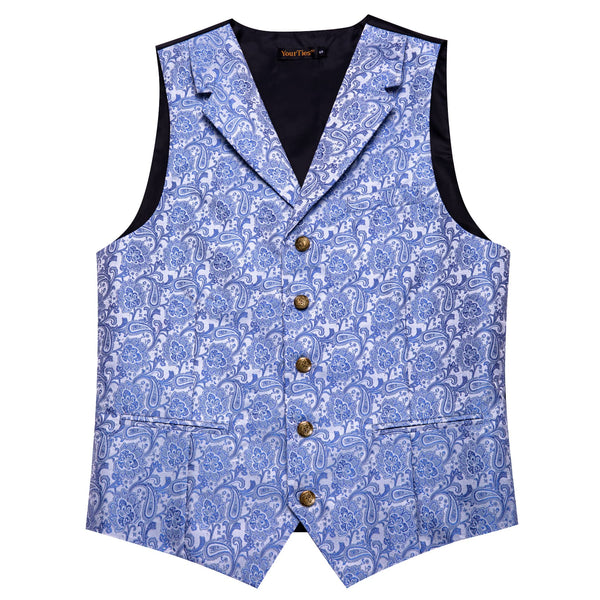  Sky Blue Waistcoat Silk Men's Paisley Wedding Vest Tie Set