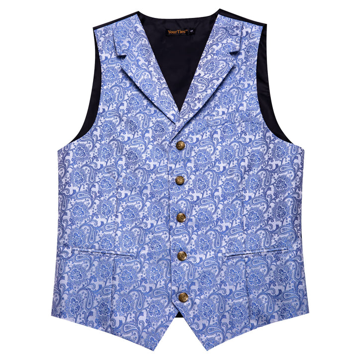  Sky Blue Waistcoat Silk Men's Paisley Wedding Vest Tie Set