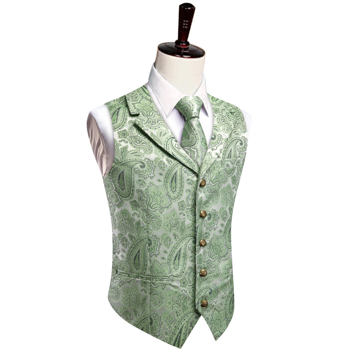 Light Green Waistcoat Silk Men's Paisley Wedding Vest Tie Set