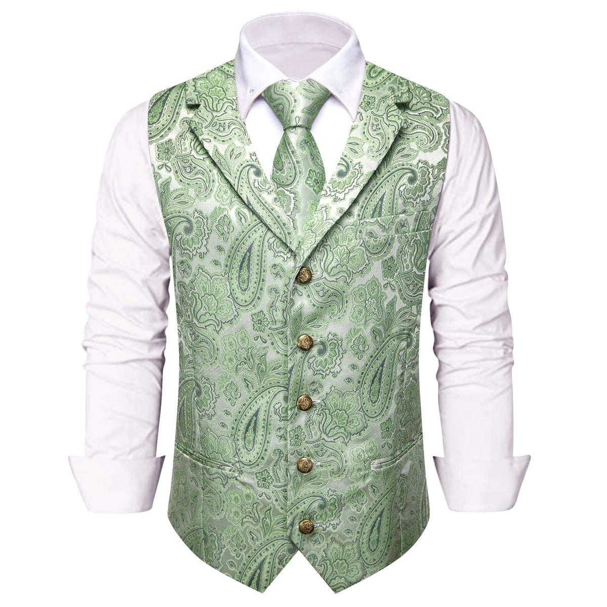 Light Green Waistcoat Silk Men's Paisley Wedding Vest Tie Set