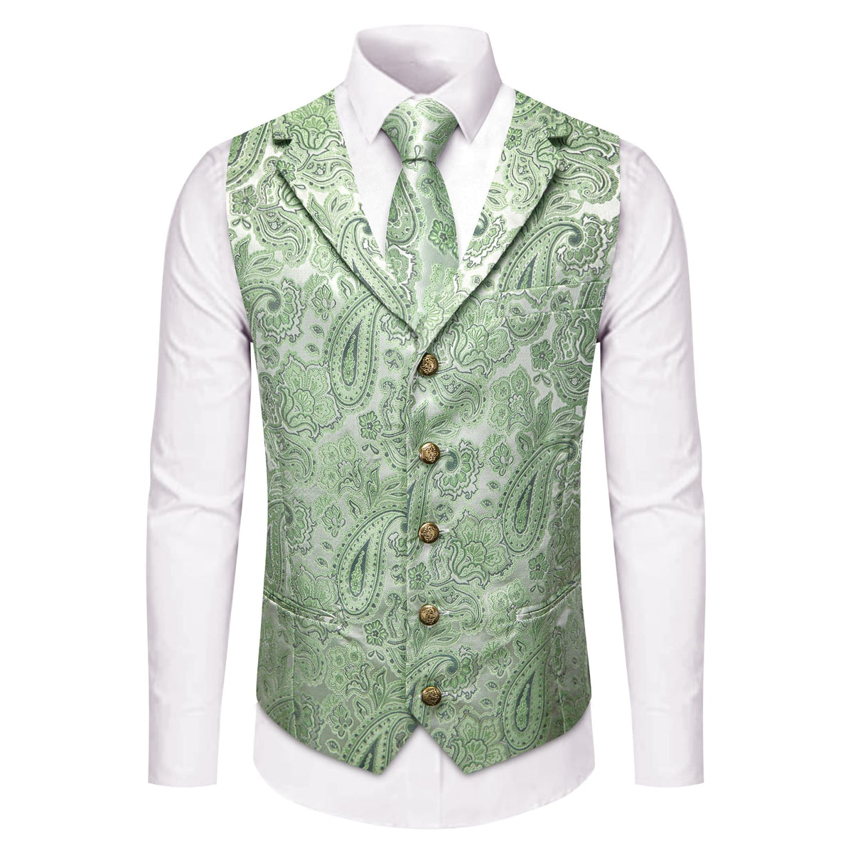 Light Green Waistcoat Silk Men's Paisley Wedding Vest Tie Set