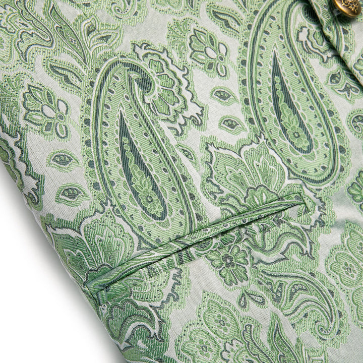 Light Green Waistcoat Silk Men's Paisley Wedding Vest Tie Set